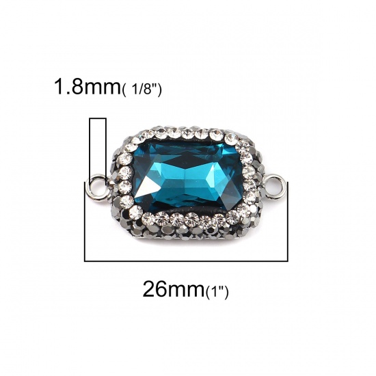 Bild von Messing + Glas Verbinder Rechteck Pfauenblau Facettiert Transparent Strass 26mm x 15mm, 2 Stück
