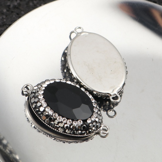 Immagine di Ottone + Vetro Connettore Ovale Nero Sfaccettato Trasparente Strass 33mm x 19mm, 2 Pz