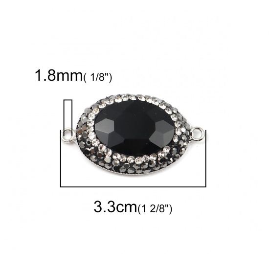 Immagine di Ottone + Vetro Connettore Ovale Nero Sfaccettato Trasparente Strass 33mm x 19mm, 2 Pz