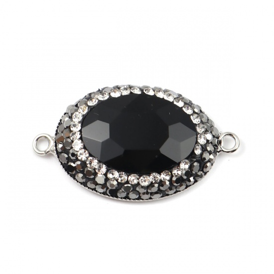Immagine di Ottone + Vetro Connettore Ovale Nero Sfaccettato Trasparente Strass 33mm x 19mm, 2 Pz