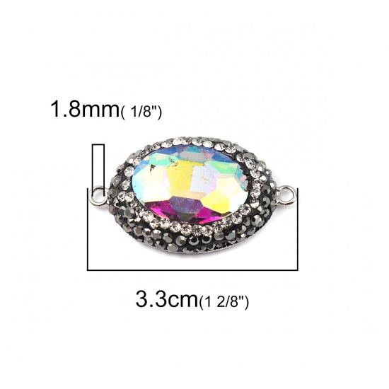 Immagine di Ottone + Vetro Connettore Ovale Multicolore AB Colore Sfaccettato Trasparente Strass 33mm x 19mm, 2 Pz