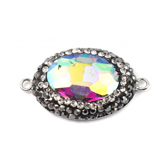 Immagine di Ottone + Vetro Connettore Ovale Multicolore AB Colore Sfaccettato Trasparente Strass 33mm x 19mm, 2 Pz