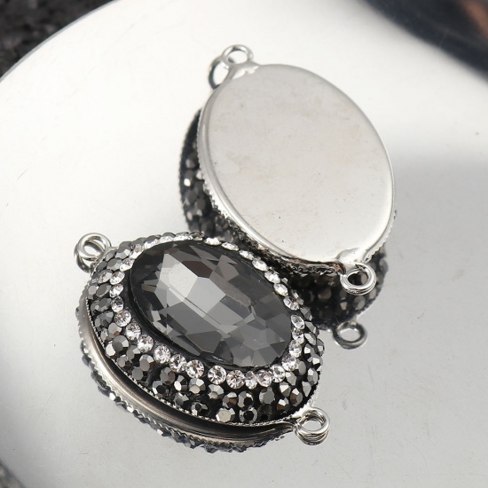 Immagine di Ottone + Vetro Connettore Ovale Nero Sfaccettato Trasparente Strass 33mm x 19mm, 2 Pz
