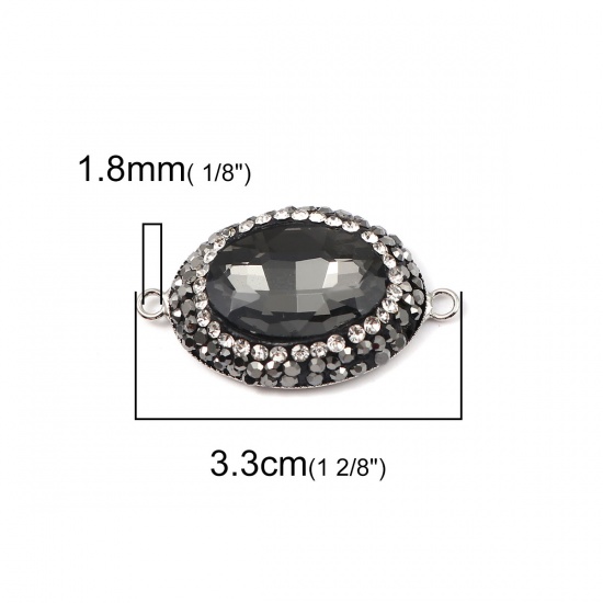 Immagine di Ottone + Vetro Connettore Ovale Nero Sfaccettato Trasparente Strass 33mm x 19mm, 2 Pz