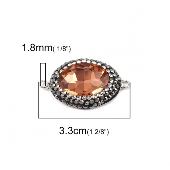 Immagine di Ottone + Vetro Connettore Ovale Arancione Sfaccettato Trasparente Strass 33mm x 19mm, 2 Pz
