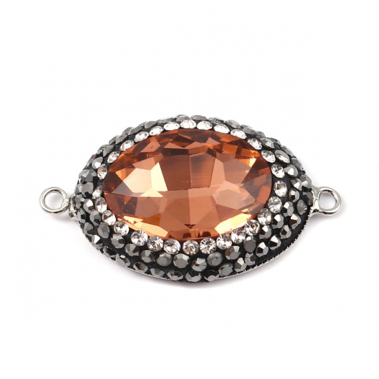 Immagine di Ottone + Vetro Connettore Ovale Arancione Sfaccettato Trasparente Strass 33mm x 19mm, 2 Pz