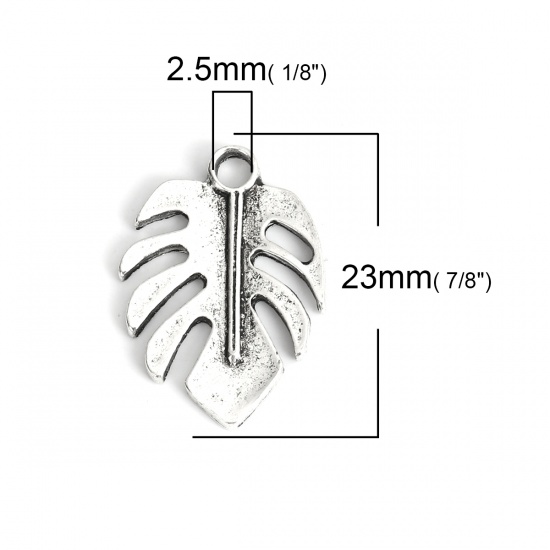 亜鉛合金 チャーム 葉 銀古美 透かし 23mm x 16mm、 10 個 の画像