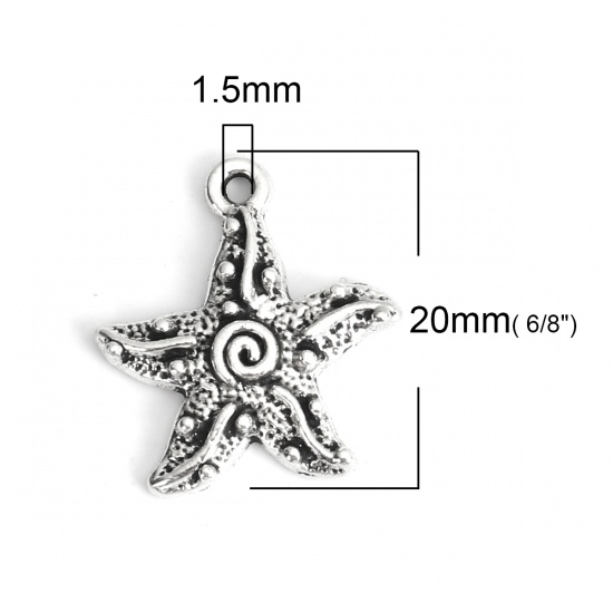 Picture of Zinc Based Alloy Ocean Jewelry Charms Star Fish Antique Silver Color 20mm x 18mm, 50 PCs