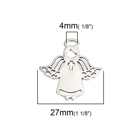 Picture of Zinc Based Alloy Charms Angel Silver Tone Hollow 27mm x 26mm, 30 PCs