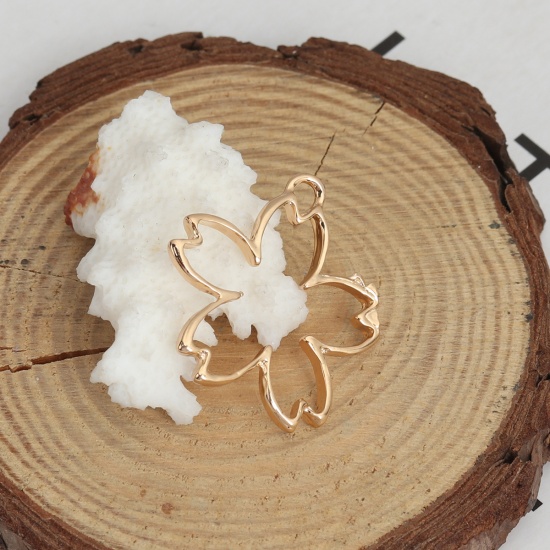 Picture of Zinc Based Alloy Open Back Bezel Pendants For Resin Gold Plated Sakura Flower 32mm x 30mm, 1 Piece