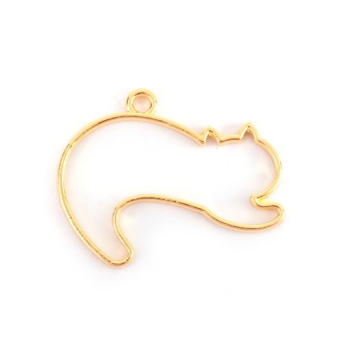 Picture of Zinc Based Alloy Open Back Bezel Pendants For Resin Gold Plated Cat Animal 36mm x 27mm, 5 PCs