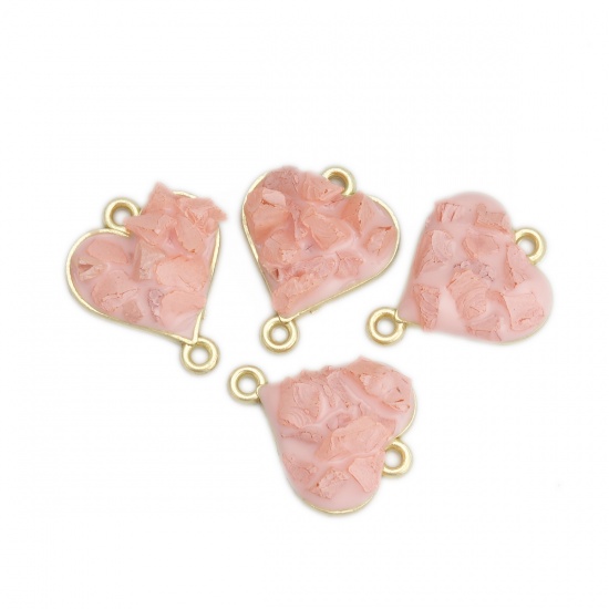 Picture of Zinc Based Alloy & Stone Connectors Heart Gold Plated Pink Enamel 20mm x 16mm, 10 PCs