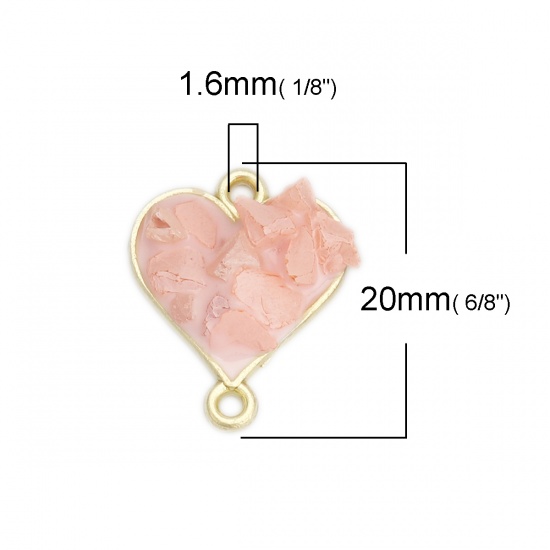 Picture of Zinc Based Alloy & Stone Connectors Heart Gold Plated Pink Enamel 20mm x 16mm, 10 PCs