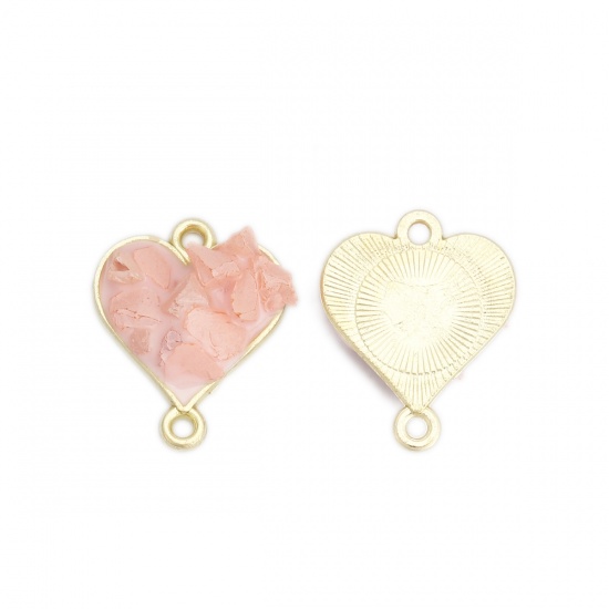 Picture of Zinc Based Alloy & Stone Connectors Heart Gold Plated Pink Enamel 20mm x 16mm, 10 PCs