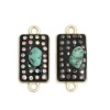 Picture of Zinc Based Alloy & Stone Connectors Rectangle Gold Plated Green Multicolor Rhinestone 25mm x 11mm, 10 PCs