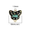 Picture of Zinc Based Alloy & Stone Connectors Butterfly Animal Gold Plated Green Multicolor Rhinestone 18mm x 18mm, 10 PCs