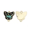 Picture of Zinc Based Alloy & Stone Connectors Butterfly Animal Gold Plated Green Multicolor Rhinestone 18mm x 18mm, 10 PCs
