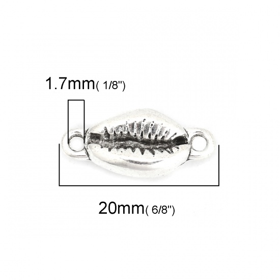 Immagine di Lega di Zinco Gioielli Oceanici Connettore Accessori Conchiglia Tono Argento 20mm x 9mm, 30 Pz