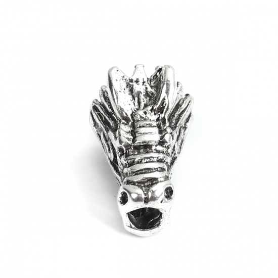 Picture of Zinc Based Alloy Beads Dragon Antique Silver Color 15mm x 10mm, Hole: Approx 2.7mm, 10 PCs