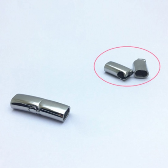 Picture of 304 Stainless Steel Casting Magnetic Clasps Rectangle Silver Tone 27mm x 9mm, 1 Piece