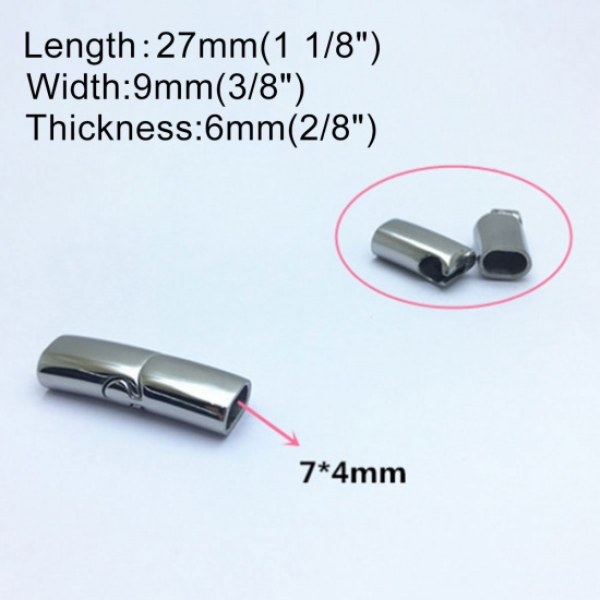 Picture of 304 Stainless Steel Casting Magnetic Clasps Rectangle Silver Tone 27mm x 9mm, 1 Piece