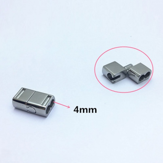 Picture of 304 Stainless Steel Casting Magnetic Clasps Rectangle Silver Tone (Fits 7mm x 1.3mm) 18mm x 11mm, 1 Piece
