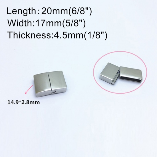Immagine di 304 Acciaio Inossidabile Colata Chiusura Magnetica Rettangolo Tono Argento Smerigliato 20mm x 17mm, 1 Pz