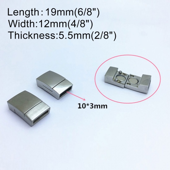 304ステンレス鋼 鋳造 マグネットクラスプ 長方形 シルバートーン つや消し 19mm x 12mm、 1 個 の画像