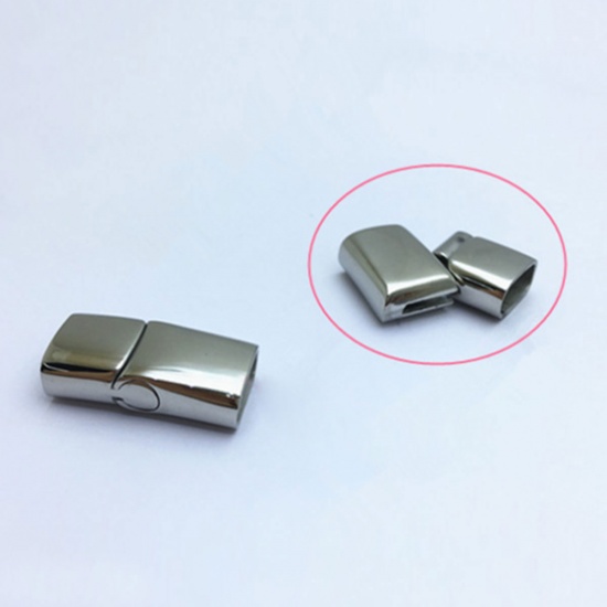 Picture of 304 Stainless Steel Casting Magnetic Clasps Rectangle Silver Tone Frosted 29mm x 14mm, 1 Piece