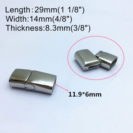 Picture of 304 Stainless Steel Casting Magnetic Clasps Rectangle Silver Tone Frosted 29mm x 14mm, 1 Piece