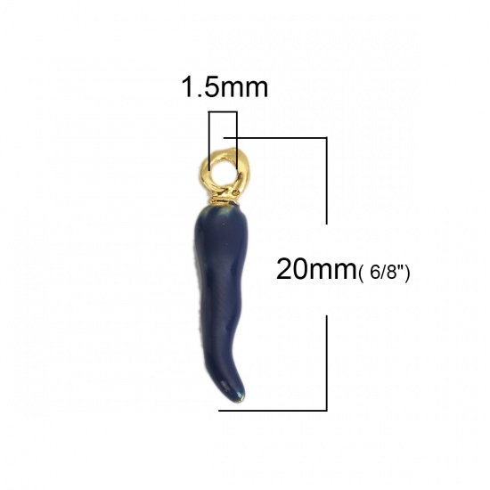 Immagine di Lega di Zinco Charms Peperone Oro Placcato Blu Scuro Smalto 20mm x 4mm , 10 Pz