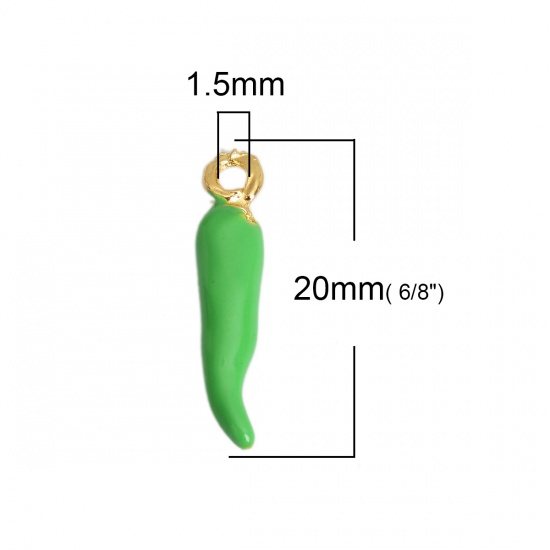Immagine di Lega di Zinco Charms Peperone Oro Placcato Verde Smalto 20mm x 4mm , 10 Pz