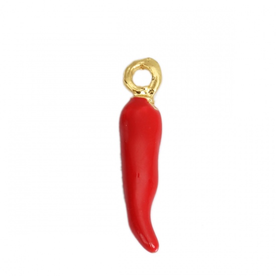 Immagine di Lega di Zinco Charms Peperone Oro Placcato Rosso Smalto 20mm x 4mm , 10 Pz