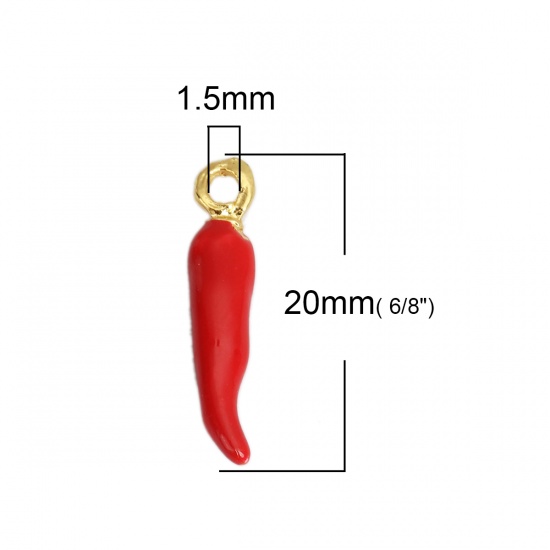 Picture of Zinc Based Alloy Charms Chili Gold Plated Red Enamel 20mm x 4mm, 10 PCs