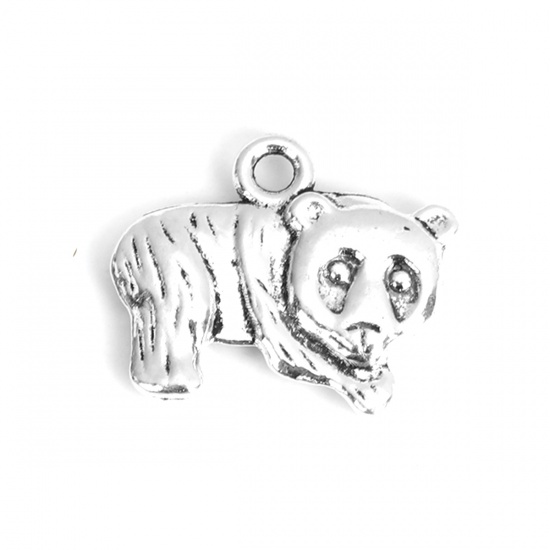 Picture of Zinc Based Alloy Charms Panda Animal Antique Silver 17mm x 14mm, 30 PCs