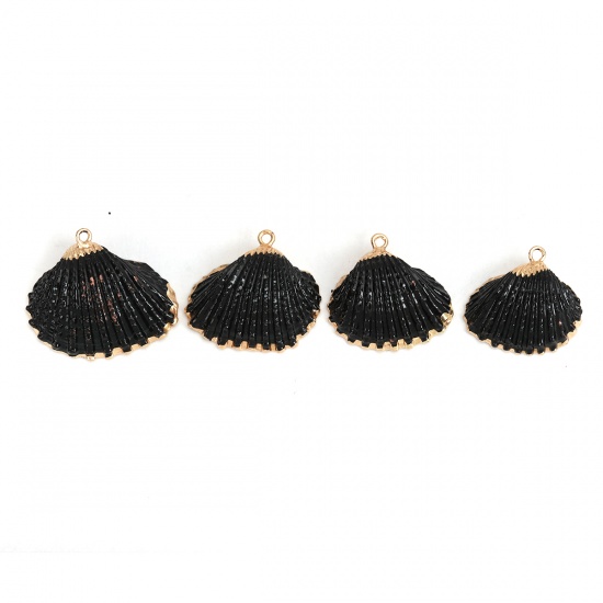 Picture of Natural Shell Pendants Gold Plated Black 34mm x 30mm - 17mm x 17mm, 3 PCs
