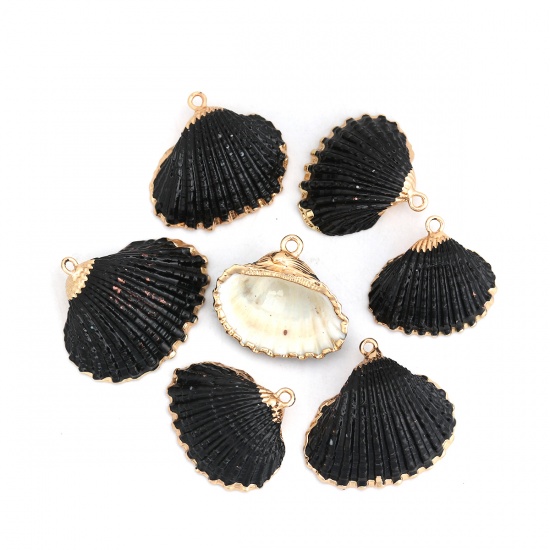 Picture of Natural Shell Pendants Gold Plated Black 34mm x 30mm - 17mm x 17mm, 3 PCs
