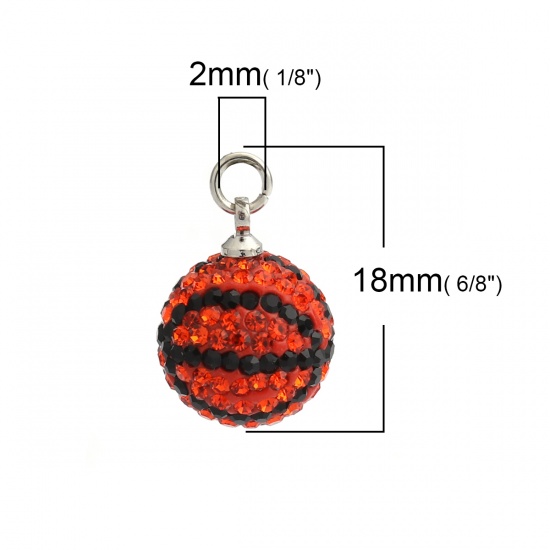Picture of Resin Charms Basketball Black Orange-red Rhinestone 18mm x 12mm, 2 PCs
