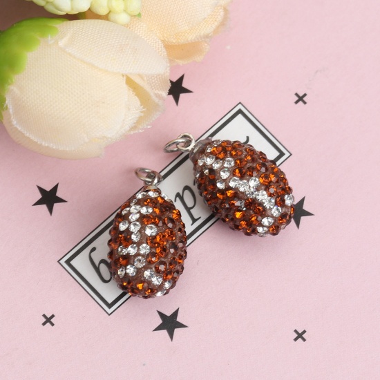 Picture of Resin Charms Football Coffee Rhinestone 21mm x 10mm, 2 PCs