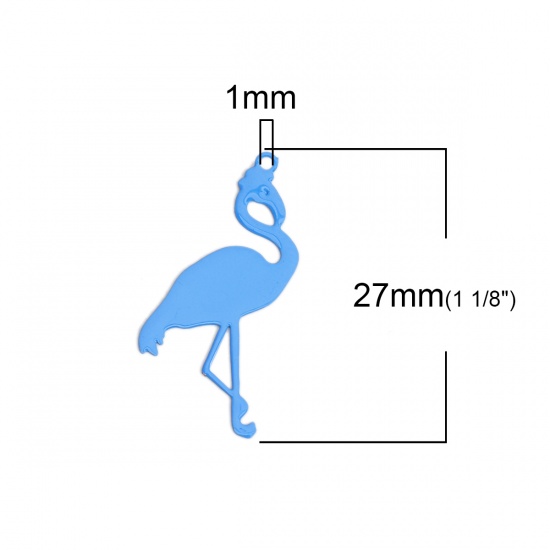 Bild von Messing Filigran Stempel Verzierung Charms Flamingo Blau 27mm x 17mm, 30 Stück                                                                                                                                                                                