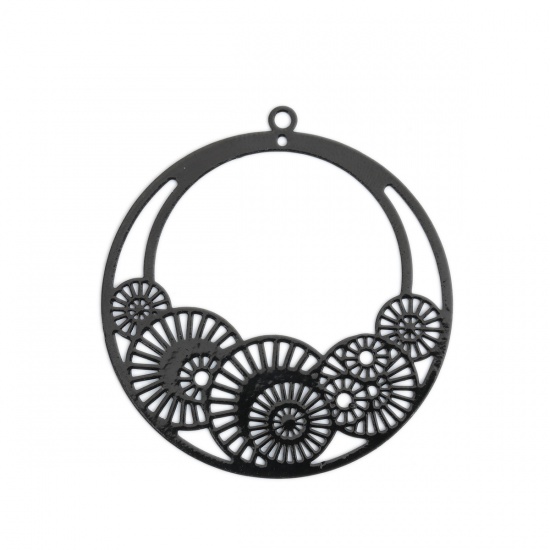 Image de Pendentifs Estampe en Filigrane en Laiton Rond Noir Roue Dentée 42mm x 39mm, 10 Pcs