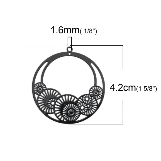 Image de Pendentifs Estampe en Filigrane en Laiton Rond Noir Roue Dentée 42mm x 39mm, 10 Pcs