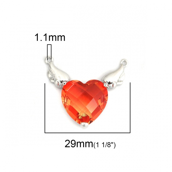 Picture of Copper & Glass Connectors Heart Silver Tone Orange Wing 29mm x 26mm, 1 Piece