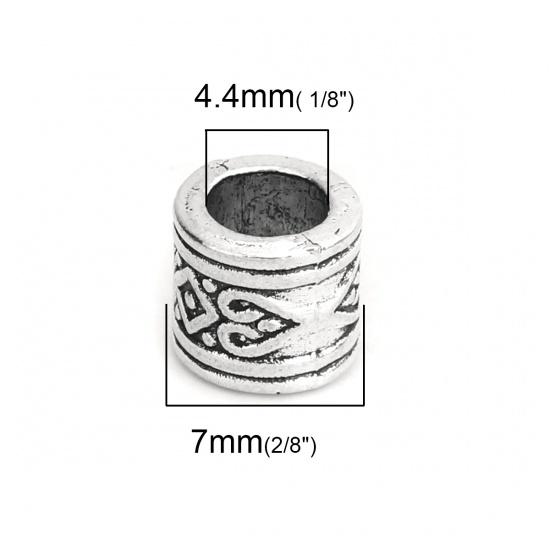 Picture of Zinc Based Alloy Spacer Beads Cylinder Antique Silver Carved Pattern 8mm x 7mm, Hole: Approx 4.4mm, 50 PCs