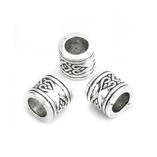Picture of Zinc Based Alloy Spacer Beads Cylinder Antique Silver Carved Pattern 8mm x 7mm, Hole: Approx 4.4mm, 50 PCs