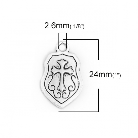 Picture of Zinc Based Alloy Charms Shield Antique Silver Color Cross 24mm x 15mm, 50 PCs