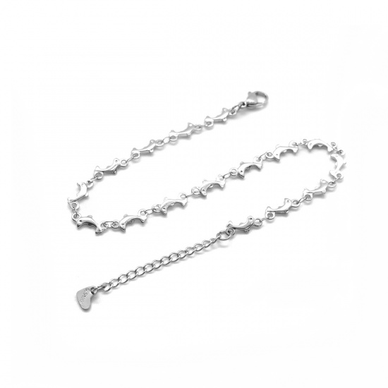 Picture of 304 Stainless Steel Ocean Jewelry Anklet Silver Tone Dolphin Animal 22.5cm(8 7/8") long, 1 Piece