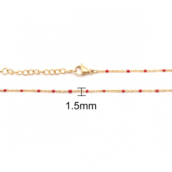 Picture of 304 Stainless Steel Anklet Gold Plated Red Enamel 24.5cm(9 5/8") long, 1 Piece