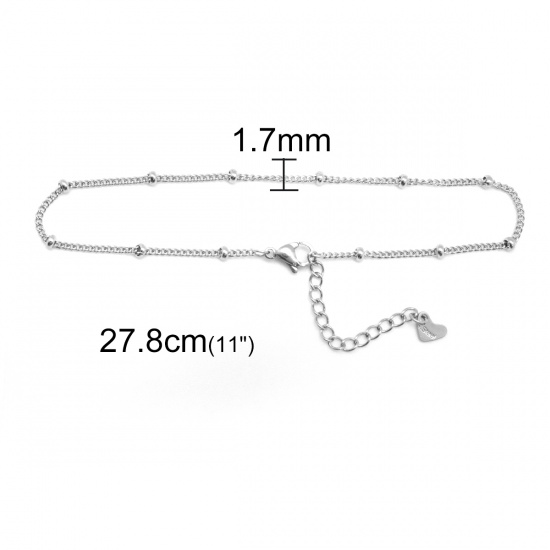 Picture of 304 Stainless Steel Anklet Silver Tone Round 22.8cm(9") long, 1 Piece
