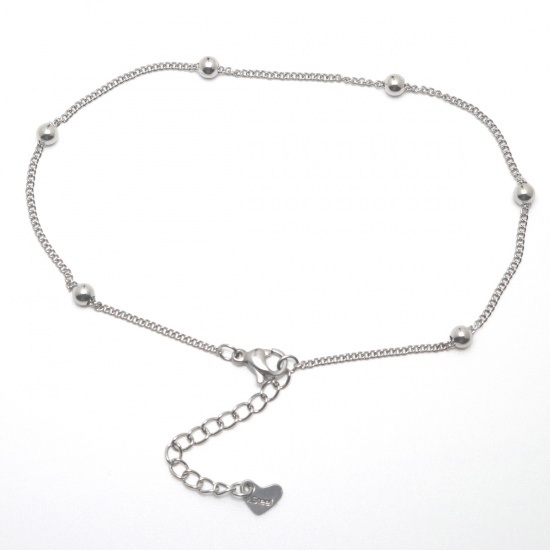 Picture of 304 Stainless Steel Anklet Silver Tone Round 23.5cm(9 2/8") long, 1 Piece